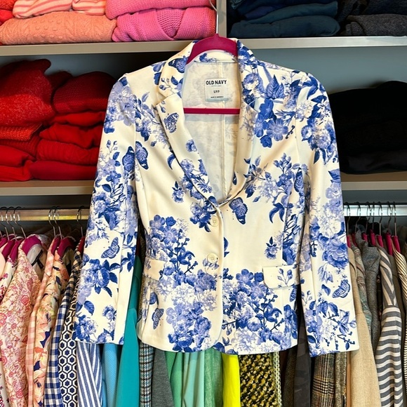 Old navy white with blue butterflies ponte blazer size S - Picture 1 of 3